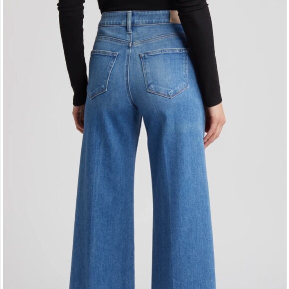 Paige Anessa High Waist Raw Hem Wide Leg Jeans in Color Mesmerize 29 - Picture 2 of 9